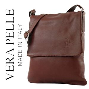 Italian Soft Leather Vera Pelle Crossbody Messenger Bag Dark Brown